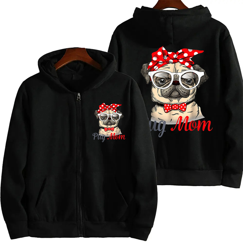 Funny Pug Mom Print Zipper Hoo - Plant Parent Hoodie 评论和价格